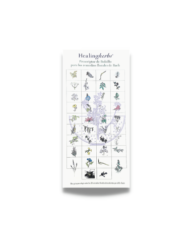 Guía visual de las Flores de Bach en formato desplegable. Clasificación, palabras clave y uso práctico. Hermosamente ilustrado.