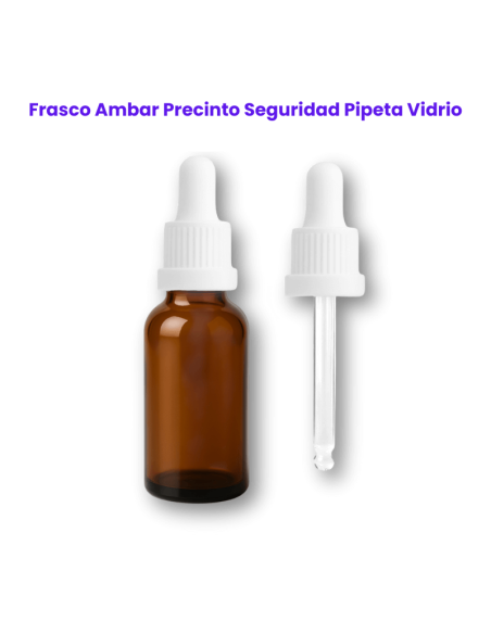 Frasco ámbar 30 ml con precinto de seguridad y pipeta de vidrio