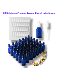 Pack 110 frascos azules 30 ml con atomizador spray para esencias